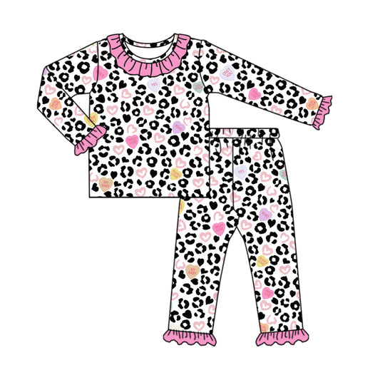 Preorder GLP2169 Love leopard print pink lace white long sleeve pants pajamas set