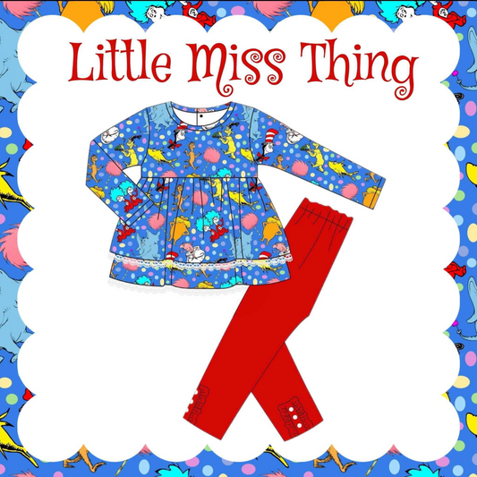 Preorder GLP2170 dr seuss blue long sleeve red pants suit