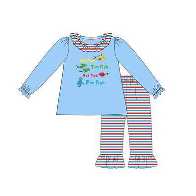 Preorder GLP2176 dr seuss Letter lace Blue long sleeve striped pantsuit