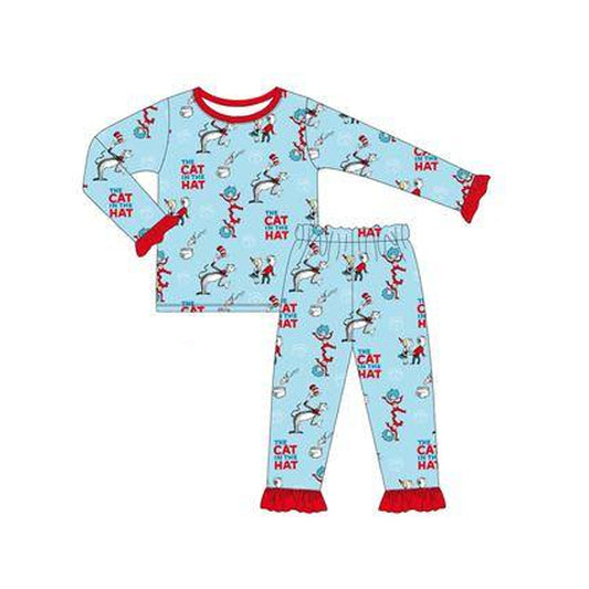 Preorder GLP2178 dr seuss letter red Blue lace long sleeve trousers pajama set