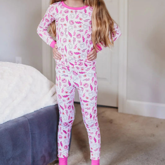 Preorder GLP2179 Smiley face Lightning heart rose red long sleeve pants pajamas set