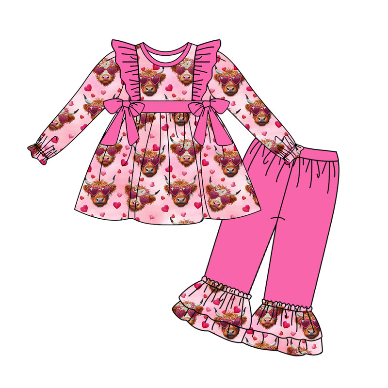 Preorder GLP2189 Valentine's Day Alpine bull head Love Lace bow pink long sleeve pantsuit