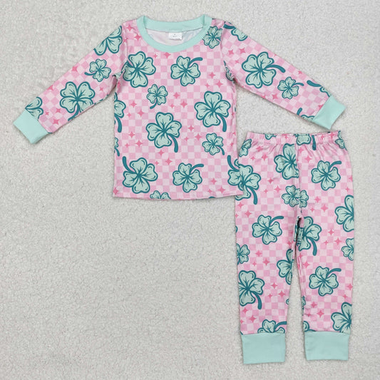 GLP2192 St. Patrick's Day outfit lucky girl outfit Green Pink checkerboard clover pattern RTS 202412