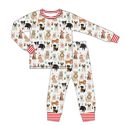 Preorder GLP2193 Christmas puppy bow print long sleeve pants pajama set