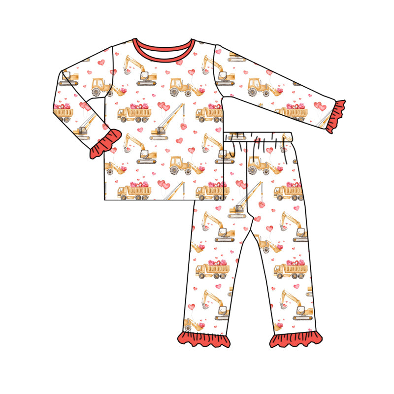 Preorder GLP2203 Valentine's Day red love engineering car white long sleeve trousers pajamas set