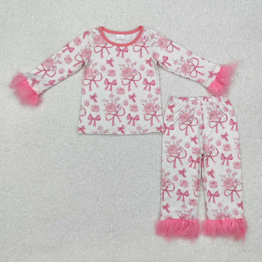 GLP2215 Valentines children clothes outfits Girl clothes Pink Plush Long Sleeve pants Outfits RTS 202412