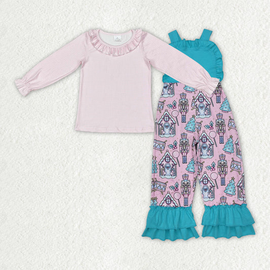 GLP2237 Christmas Pink Plaid Ruffle with Overalls Jumpsuits  Girls Sets RTS 202509