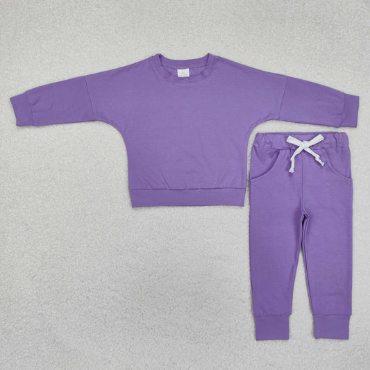 GLP2249 Solid Purple Long Sleeve Top Pants Girls Sets RTS 20241129