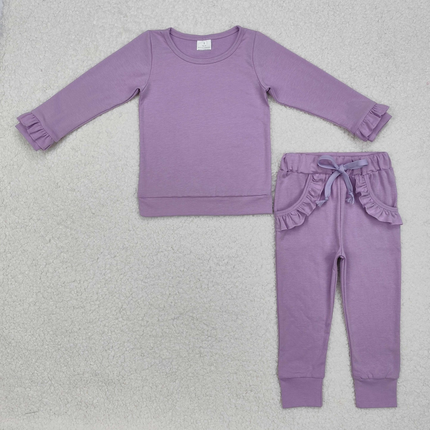 GLD2260 Purple Ruffle outfit Girl clothes Long Sleeve pants set Casual outfit RTS 202412