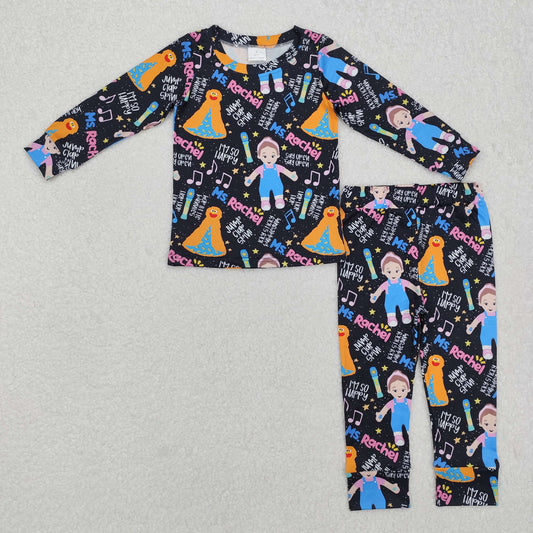 GLP2271 Navy Blue long sleeve top pants outfit with Cartoon Pattern Baby girl Boutique Pajamas  RTS 202412