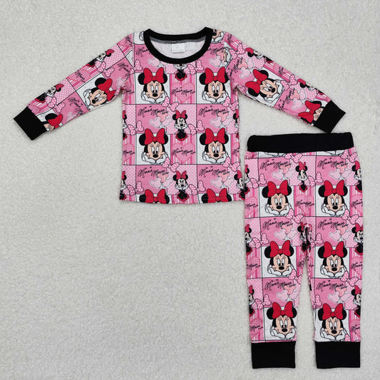 GLP2280 Girls outfits Rose Red Black cartoon Minnie Mouse pajamas Long Sleeve Top Pants RTS 202412
