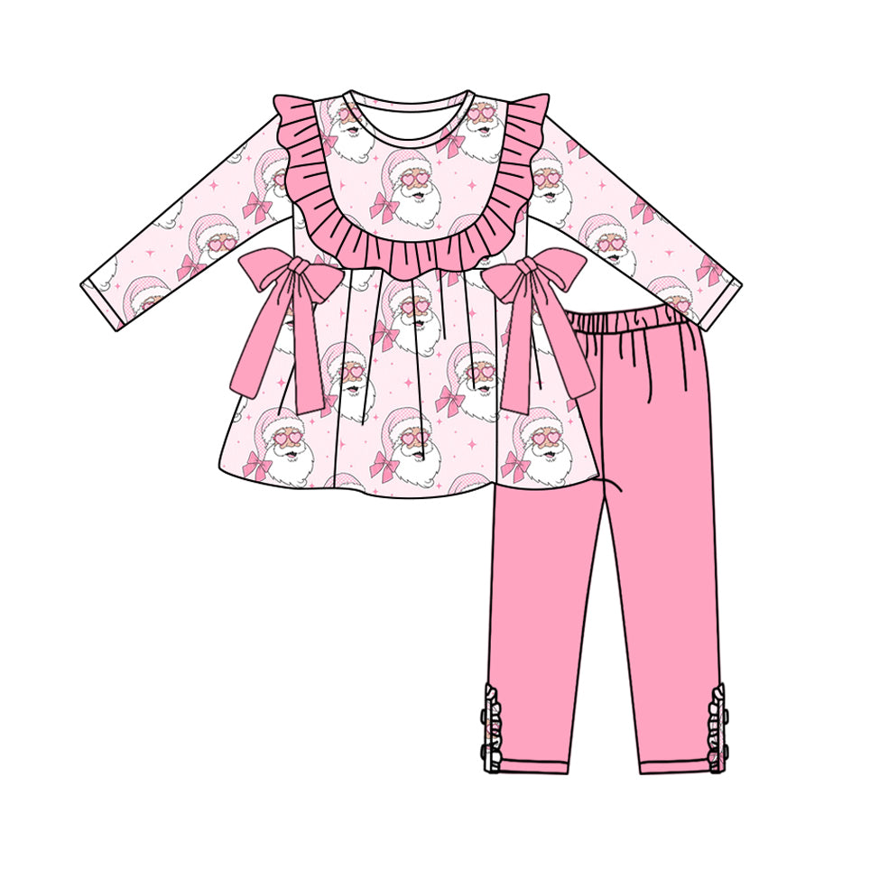 Preorder GLP2336 Merry Christmas Santa Claus Pink Ruffle Long Sleeve Pants  Sets Girls Boutique Outfit  202505