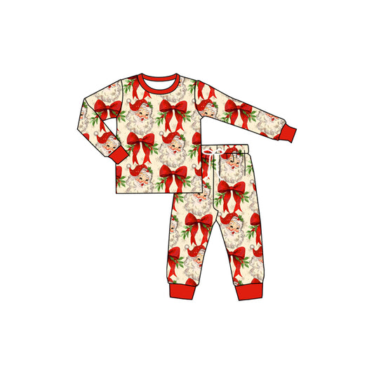Preorder GLP2340  Santa Claus Bows Red Long Sleeve Pajamas Pants Sets Girls Boutique Outfit  202505
