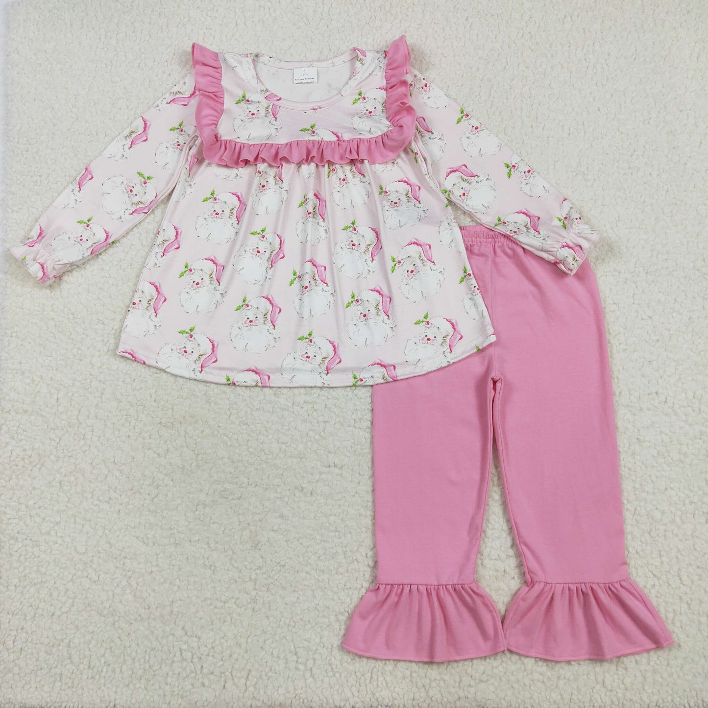 GLP2345  Santa Claus Pink Ruffle Long Sleeve Pants Sets Girls Boutique Outfit  202507 RTS