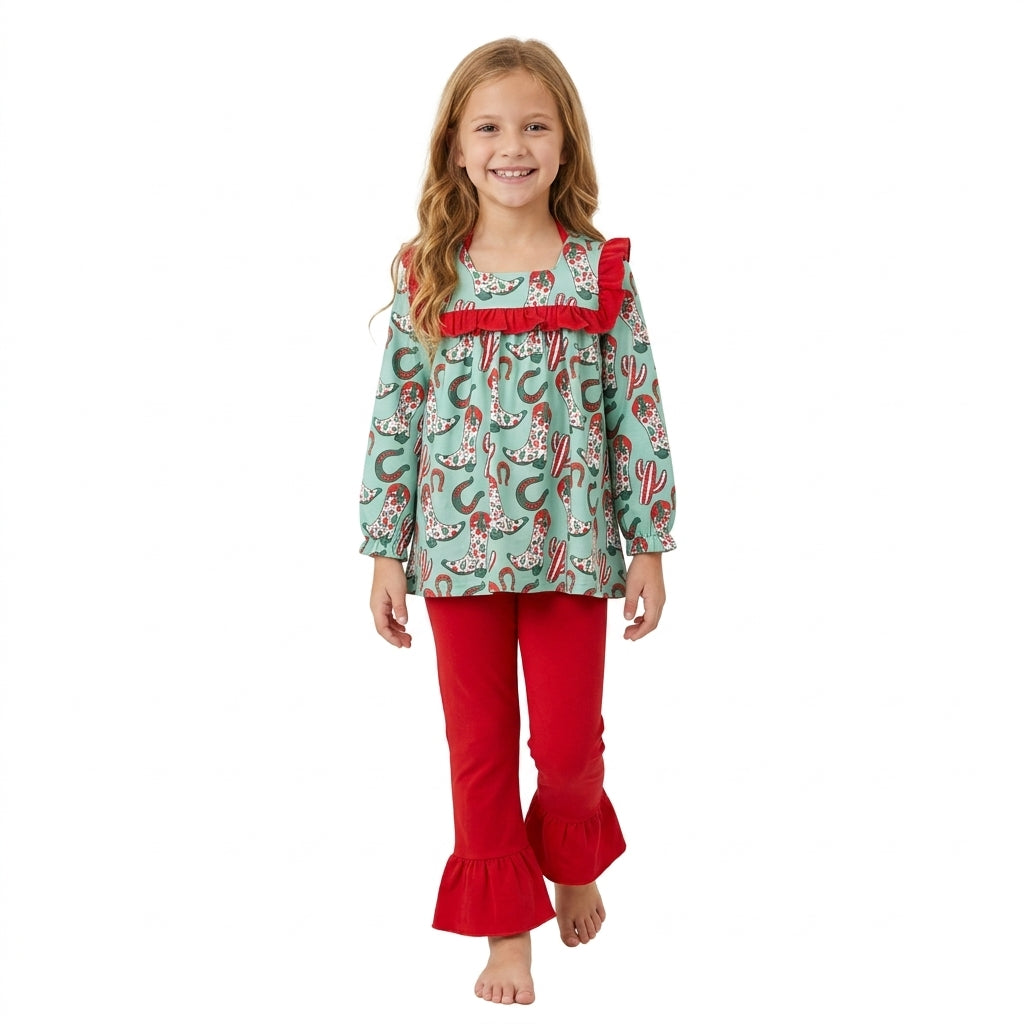 GLP2355 Christmas Western Bows Cactus Girls Set