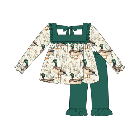 Preorder GLP2360 Duck Hunting Green Ruffle Long Sleeve Pants Sets Girls Boutique Outfit  202505