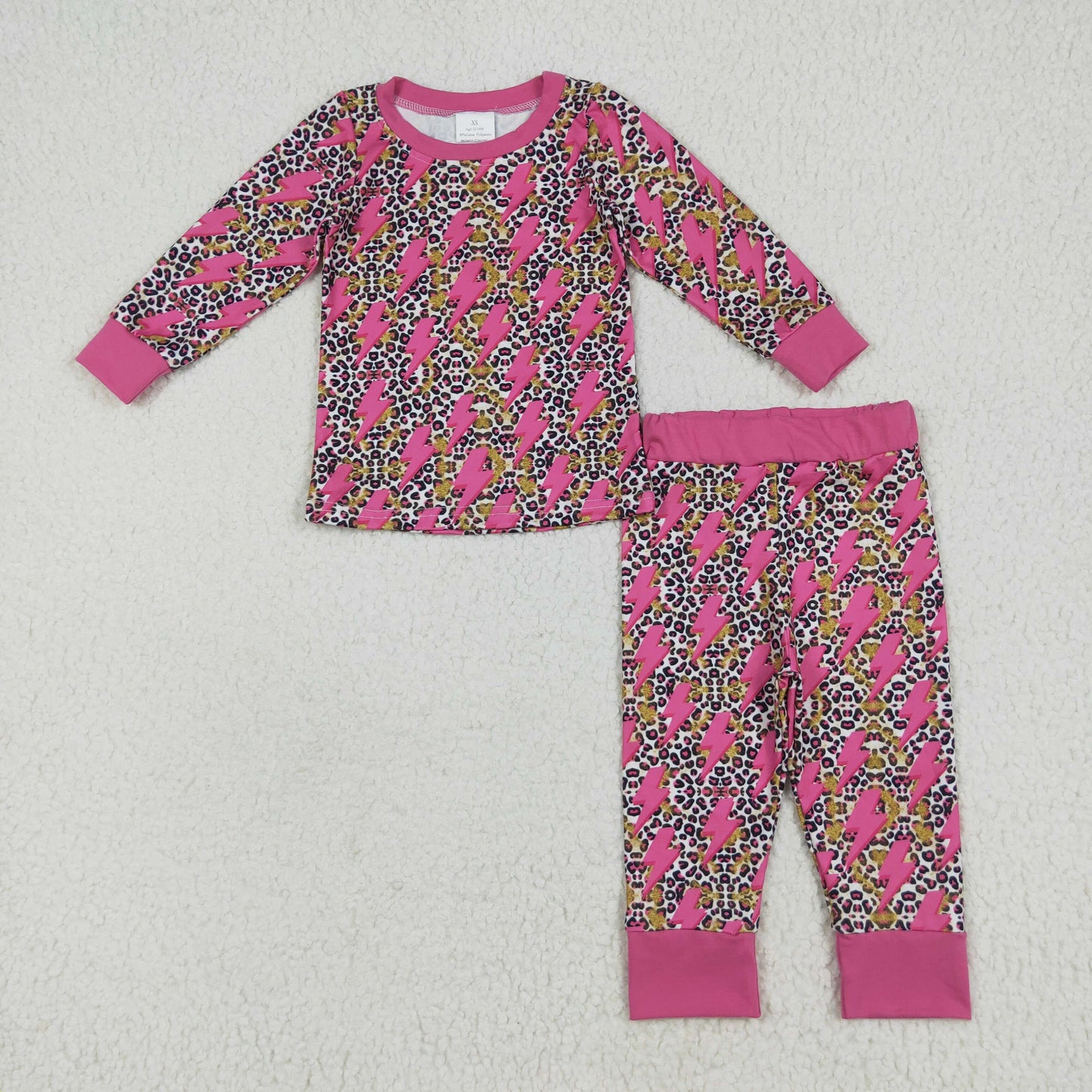 GLP2393 Rose Red Lightning Leopard Print Long Sleeve Pants Pajama Set Girls Boutique Outfit  202506 RTS