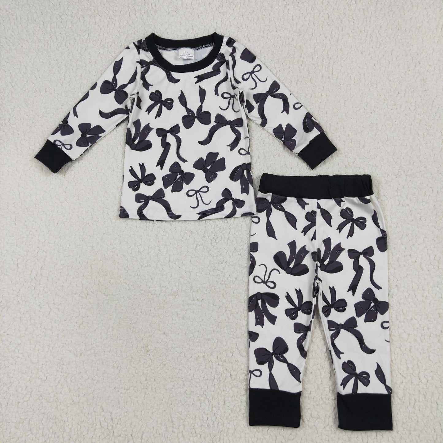 GLP2395 Black Bows Beige Long Sleeve Long Pants Pajama Set Girls Boutique Outfit  202506 RTS