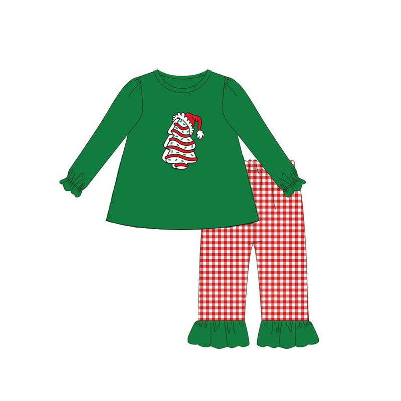 Preorder GLP2411 Christmas Tree Cookies Green Long Sleeve Ruffle Red Pants Suit Girls Boutique Outfit  202505