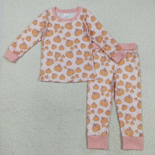 GLP2416 Girls Boutique Pumpkin Orange Pink Long Sleeve Pants Pajamas Suit 202508 RTS