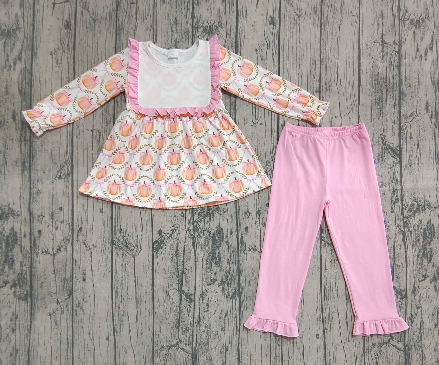 Preorder GLP2427 Girls Boutique Pumpkin Bows Pink Ruffle Long Sleeve Pants Suit 202508