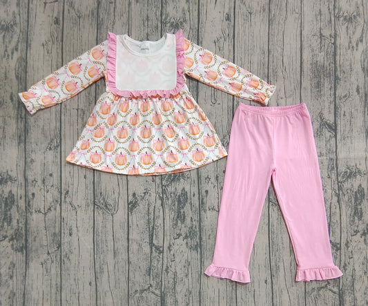 Preorder GLP2427 Girls Boutique Pumpkin Bows Pink Ruffle Long Sleeve Pants Suit 202508