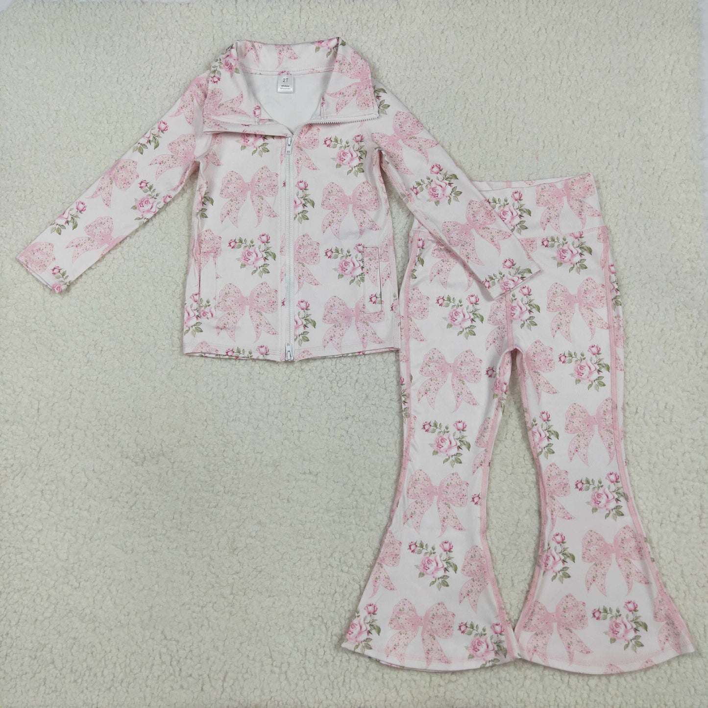 GLP2429 Girls Boutique Yoga Sets Flower Bows Pink Zippy Long Sleeve Pants 202507 RTS