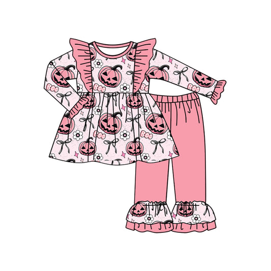 Preorder GLP2434 Girls Boutique Boo Pumpkin Pink Ruffle Long Sleeve Pants Sets 202506