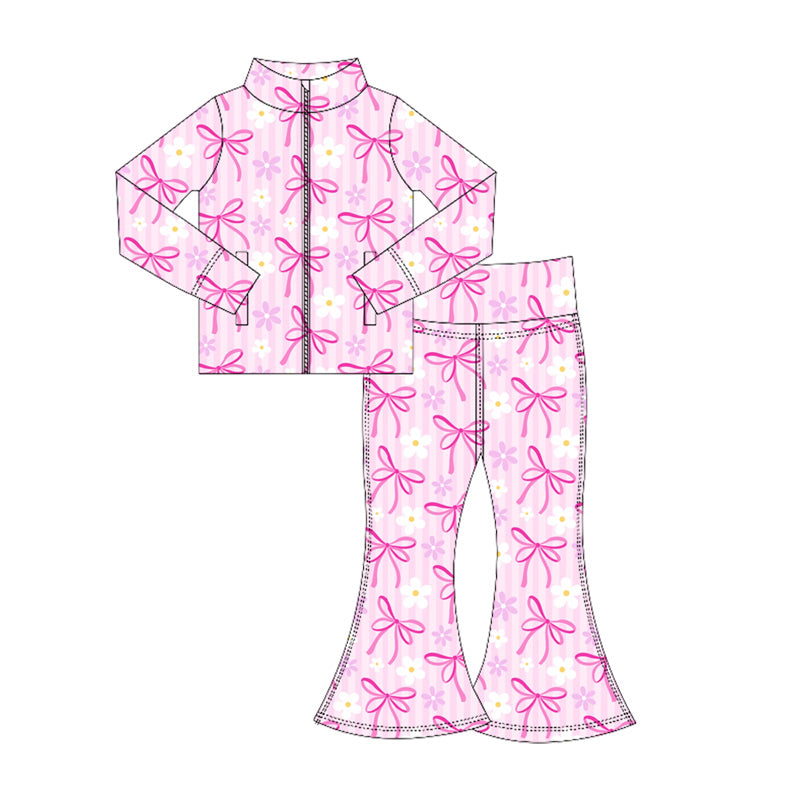 preorder GLP2438 Girls Boutique Yoga Sets Flower Rose Red Bows Zippy Long Sleeve Pants 202506