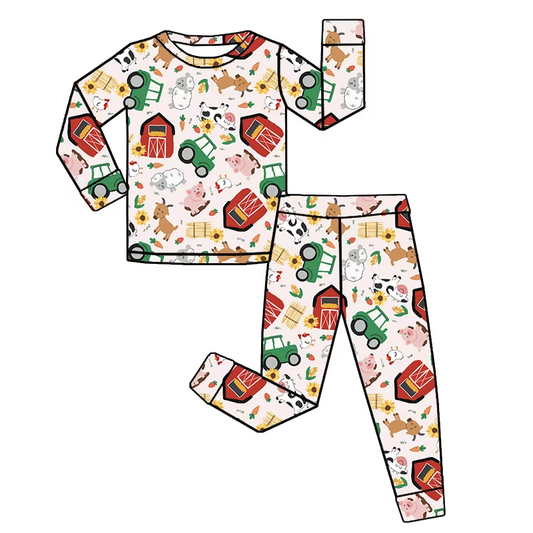 Preorder GLP2462 Farm Animals Horse Cow Long Sleeve Pants Pajamas Sets Girls Boutique Outfit  202506