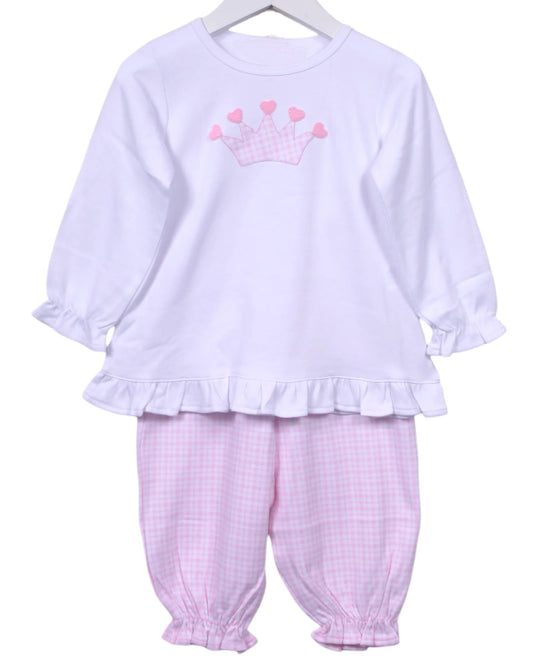 Preorder GLP2464 Heart Crown White Long Sleeve Pink Plaid Pants Sets Girls Boutique Outfit  202506