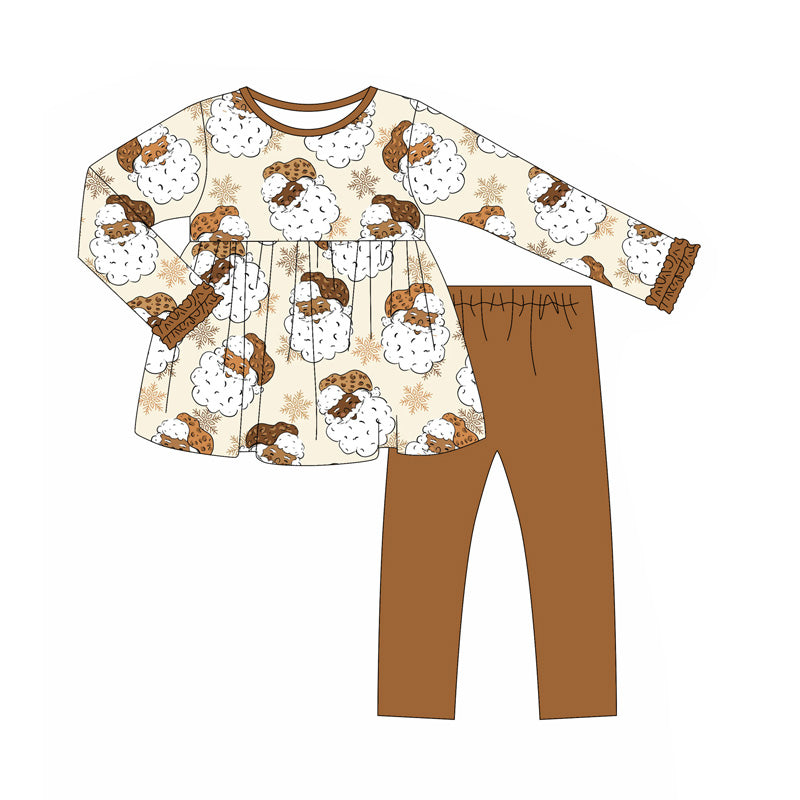 Preorder GLP2469 Santa Cookie Long Sleeve Brown Pants Sets Girls Boutique Outfit  202506