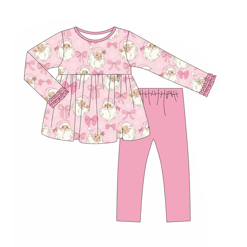 Preorder GLP2470 Santa Claus Bows Pink Long Sleeve Pants Sets Girls Boutique Outfit  202506