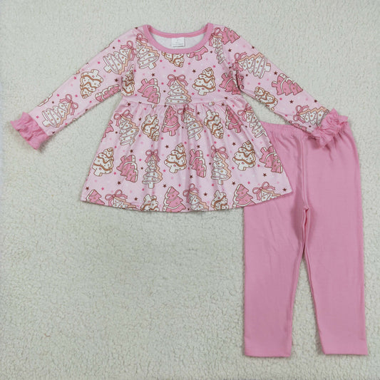 GLP2471 Santa Tree Bows Pink Long Sleeve Pants Sets Girls 202508 RTS