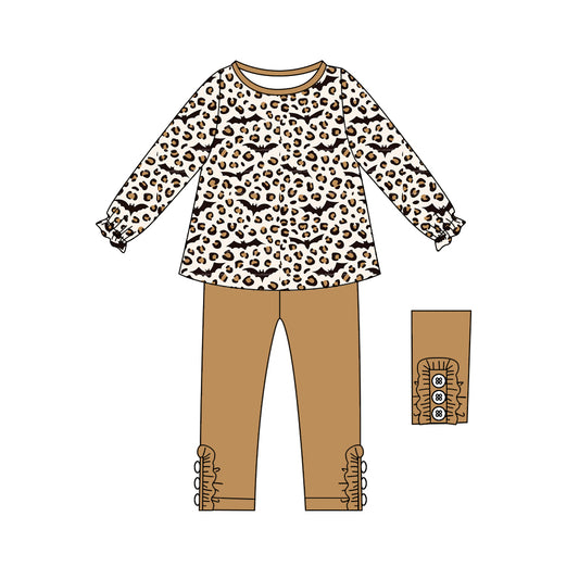 Preorder GLP2472 Bat Leopard Brown Long Sleeve Pants Sets Girls Boutique Outfit  202506