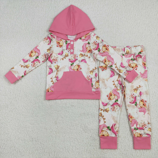 GLP2474  Christmas Santa Claus rose red  pocket hooded long sleeve pantsuit 202507 RTS