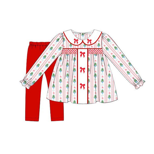 Preorder GLP2475 Santa Tree Red Bows Doll Collar Long Sleeve Pants Sets Girls Boutique Outfit  202506