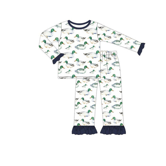 Preorder GLP2483 Duck Hunting Navy Blue Ruffle Long Sleeve Pants Sets Girls Boutique Outfit  202506