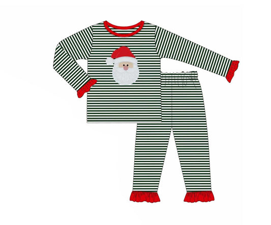 Preorder GLP2488 Santa Claus Black Stripe Red Ruffle Long Sleeve Pants Sets Girls Boutique Outfit  202506