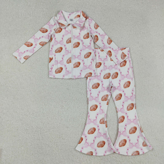 GLP2499 Girls Boutique Yoga Sets Rugby Pink Bow Zippy Long Sleeve Pants 202509 RTS