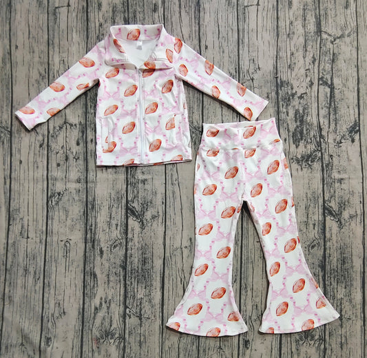 GLP2499 Girls Boutique Yoga Sets Rugby Pink Bow Zippy Long Sleeve Pants 202509 RTS
