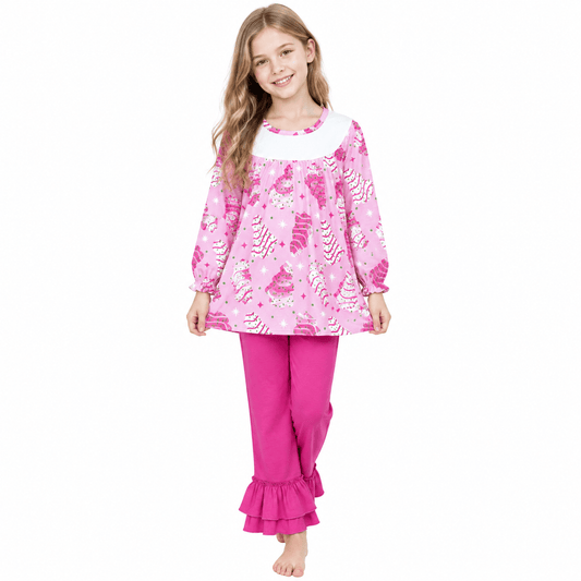 GLP2502 Christmas Trees Cake Pie Pink Girls Set