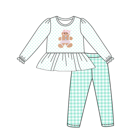 Preorder GLP2511  Gingerbread Man Dots Long Sleeve Green Plaid Pants Sets Girls Boutique Outfit  202506