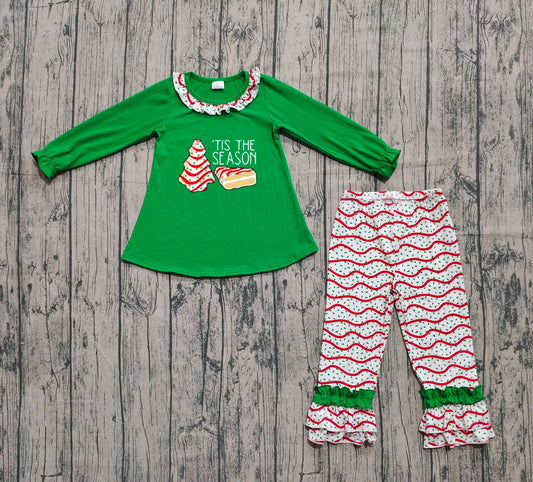 Preorder GLP2518 Santa Tree Green Long Sleeve Pants Girls Sets 202508