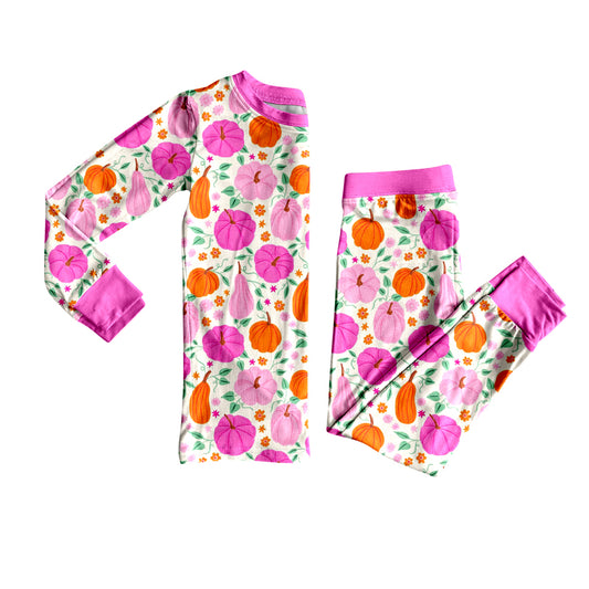 preorder  GLP2521 Girls Boutique Pumpkin Flower Rose Red Long Sleeve Pants Pajamas Set 202506