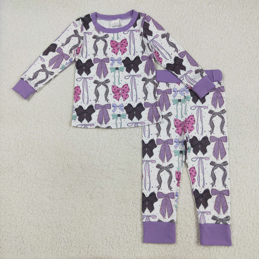GLP2533 Bows Purple Long Sleeve Pants Pajamas Sets Girls Boutique Outfit  202507 RTS
