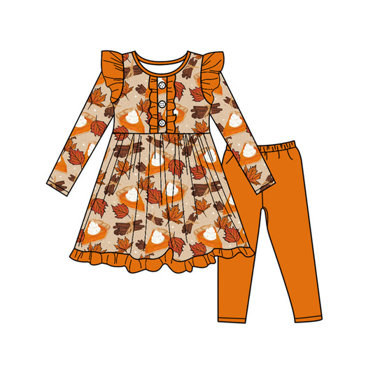Preorder GLP2549 Autumn Leaf Cake Orange Ruffle Long Sleeve Pants Set Girls Boutique Outfit  202506