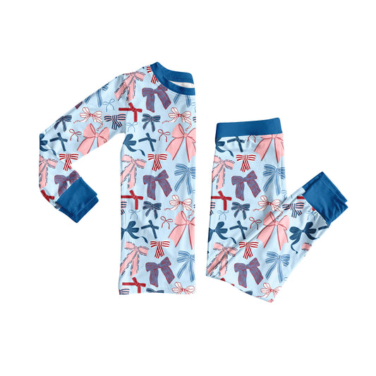Preorder GLP2555 Bows Blue Long Sleeve Top Pants Girls Set 202507