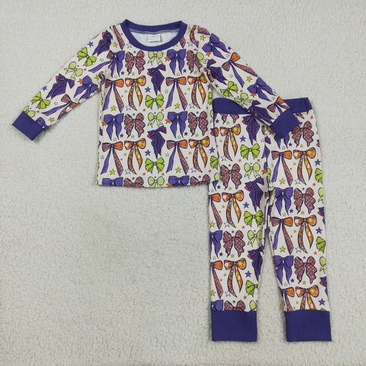 GLP2566 Bows Girls Purple Long Sleeve Top Pants Pajamas Set 202508 RTS