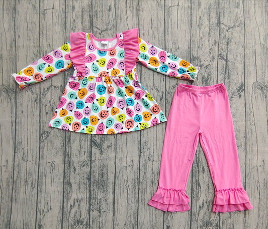 GLP2569 Halloween Pumpkin Ghost Rose Red Ruffle Long Sleeve Top Pants Girls Set 202509 RTS